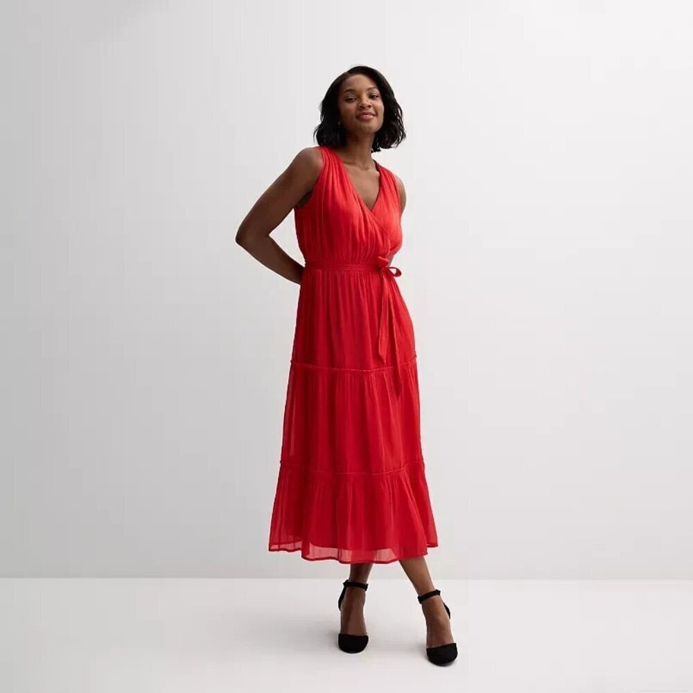 Draper James Women's Red Sleeveless Tiered A-Line Pull Over Maxi Dress Sz L NWT